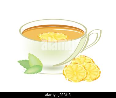 Tazza di tè alla menta con una fettina di limone Illustrazione Vettoriale