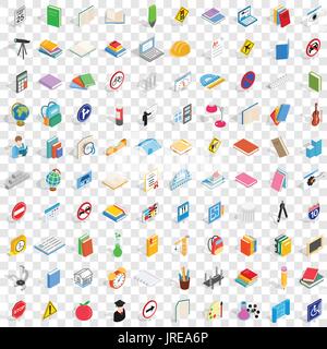 Esame di 100 set di icone isometrica 3d style Illustrazione Vettoriale