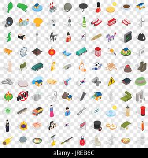100 storia set di icone isometrica 3d style Illustrazione Vettoriale