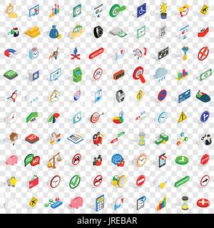 Indicatore 100 set di icone isometrica 3d style Illustrazione Vettoriale