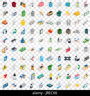 100 organizzazione set di icone isometrica 3d style Illustrazione Vettoriale