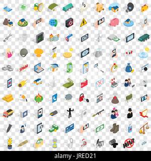 100 progressi set di icone isometrica 3d style Illustrazione Vettoriale