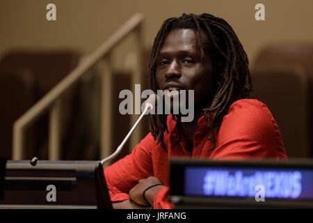 Nazioni Unite, New York, Stati Uniti d'America, 27 Luglio 2017 - musicista e attivista Emmanuel Jal ha partecipato al settimo annuale di Nexus Global Summit sulla filantropia innovative e imprenditore sociale nave oggi presso la sede delle Nazioni Unite a New York City. Foto: Luiz Rampelotto/EuropaNewswire | Utilizzo di tutto il mondo Foto Stock