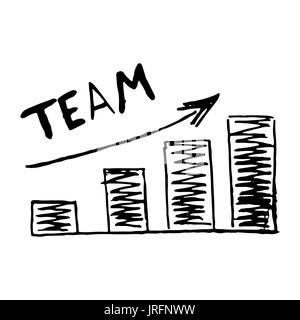 Lato grafico disegnato lo sviluppo grafico vettoriale del team. Team building il processo di sviluppo, il piano di sviluppo del concetto di lavoro di squadra illustrazione Foto Stock