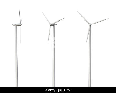 3D rendering turbine eoliche isolato su bianco Foto Stock