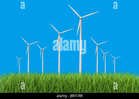 3D rendering turbine eoliche nel campo di erba Foto Stock