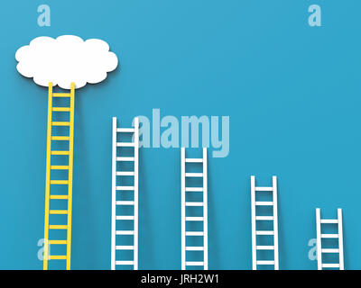 Scala del concetto di successo con nuvole bianche su sfondo blu Foto Stock