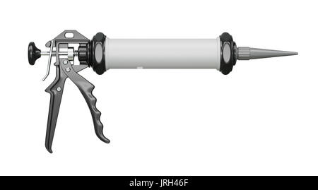 Cianfrinare la pistola isolato su bianco. Per lavorare con adesivo, silicone e altri lavori di costruzione e riempitivi. 3d'illustrazione. Foto Stock