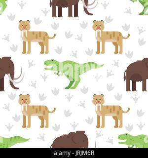 Vettore stile piatto colorato modello senza soluzione di continuità con i dinosauri. Illustrazione Vettoriale