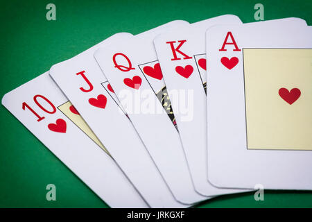 Carte deck poker inglese, poker royal flush Foto Stock