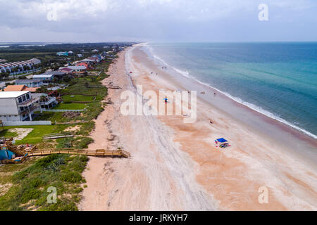 Florida,Vilano Beach,Surfside Park,Atlantic Ocean Water,sabbia,vista aerea dall'alto dell'occhio di uccello sopra,solarium,case sul lungomare,viaggi per i visitatori Foto Stock