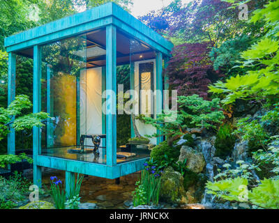 LONDON, Regno Unito - 25 Maggio 2017: RHS Chelsea Flower Show 2017. Gosho No Niwa. Nessun muro, No alla guerra. Medaglia d'oro artigianale vincente giardino dal maestro giapponese Kazuyki Foto Stock