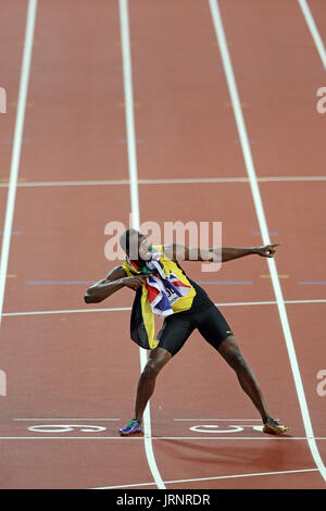 Londra, Regno Unito. 05-Ago-17. Usain Bolt dopo gli Uomini 100m Finale al 2017, IAAF Campionati del Mondo, Queen Elizabeth Olympic Park, Stratford, Londra, Regno Unito. Credito: Simon Balson/Alamy Live News Foto Stock