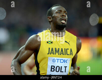 Londra, Regno Unito. 05 Ago, 2017. Justin Gatlin (USA) vince il concorso oltre il favorito Usain Bolt (JAM) presso la IAAF Atletica Campionati del Mondo - Londra 2017 Credit: Mariano Garcia/Alamy Live News Foto Stock