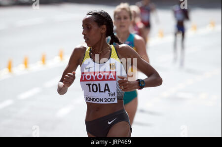 Londra, Regno Unito. Il 6 agosto, 2017. Il maratoneta destino Tola Geleto della Germania in azione presso la IAAF Campionati del Mondo di atletica leggera a Londra, UK, 6 agosto 2017. Foto: Bernd Thissen/dpa/Alamy Live News Foto Stock