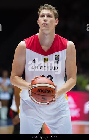 Erfurt, Germania. 5 Ago, 2017. Germania Patrick Heckmann in azione durante il basket internazionale match tra la Germania e il Belgio a Erfurt, Germania, 5 agosto 2017. Foto: Sebastian Kahnert/dpa-Zentralbild/dpa/Alamy Live News Foto Stock