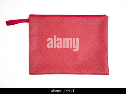 Struzzo rosso borsetta isolati su sfondo bianco Foto Stock