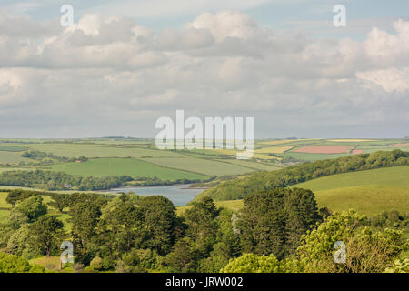 Guardando oltre la parte di Salcombe - Kigsbridge estuario vallata da Salcombe, South Devon, Regno Unito. Foto Stock