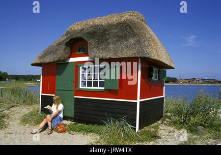 Casa Balneare a Marstal beach, Aeroe isola, Fyn, Danimarca, Scandinavia, Europa Foto Stock