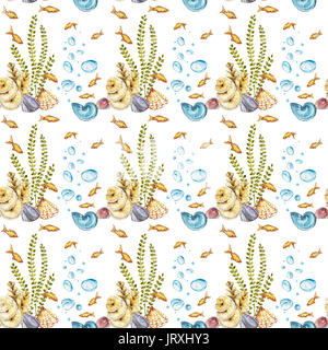 Disegnata a mano ad acquerello coralli seamless pattern. Isolato su sfondo bianco. Foto Stock