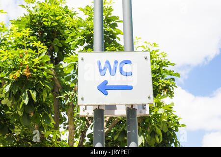 Dipinto a mano iscrizione wc , wc segno. Foto Stock