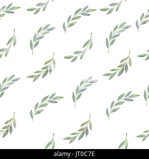 Olive Branch disegnati a mano acquerello seamless pattern su sfondo bianco Foto Stock