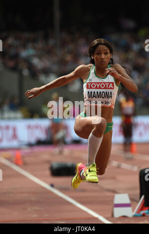 Patrícia MAMONA, Portogallo, al salto triplo calore preliminare a Londra Stadium di Londra il 5 agosto 2017 a 2017 IAAF Campionati del Mondo di atletica leggera. Foto Stock