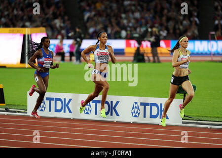 Londra, Regno Unito. 06-Ago-17. Yorgelis RODRÍGUEZ in rappresentanza di Cuba, Katarina JOHNSON-Thompson che rappresentano la Gran Bretagna e Claudia SALMAN-RATH che rappresenta la Germania a competere in 800m Eptathlon al 2017, IAAF Campionati del Mondo, Queen Elizabeth Olympic Park, Stratford, Londra, Regno Unito. Credito: Simon Balson/Alamy Live News Foto Stock