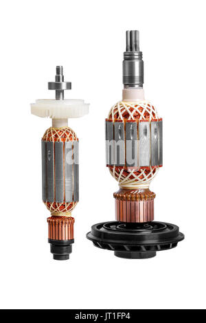 Motore elettrico isolato del rotore sullo sfondo bianco Foto Stock