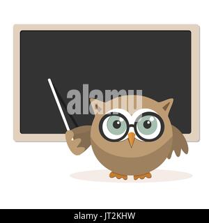 Il gufo insegnante spiegare a scuola su sfondo bianco Illustrazione Vettoriale