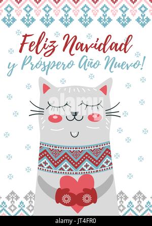 Buon Natale e felice anno nuovo in lingua spagnola Illustrazione Vettoriale