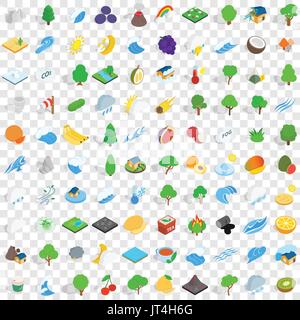 100 albero set di icone isometrica 3d style Illustrazione Vettoriale