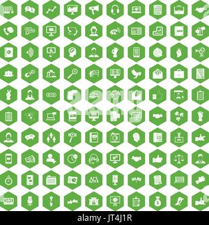 Finestra di dialogo 100 icone verde esagonale Illustrazione Vettoriale