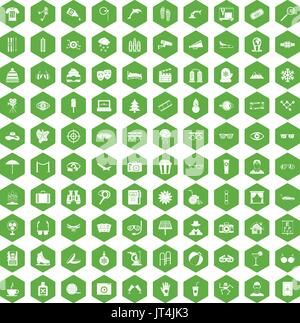 100 bicchieri icone verde esagonale Illustrazione Vettoriale