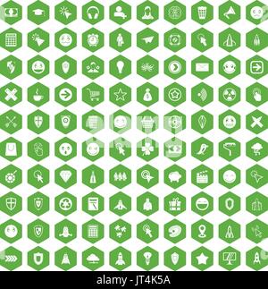 100 interfaccia icone pittogramma verde esagonale Illustrazione Vettoriale