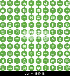 100 icone di navigazione verde esagonale Illustrazione Vettoriale