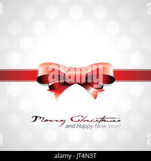 Vettore sfondo di Natale con fiocco rosso e il nastro. Illustrazione Vettoriale