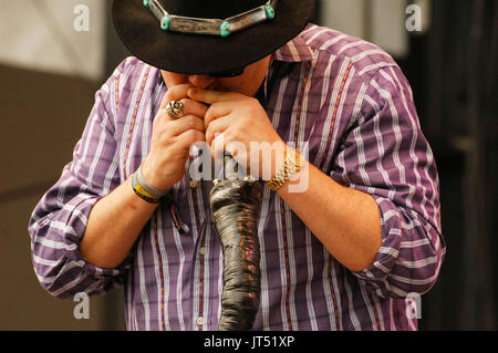 John popper blues traveler esecuzione 2008 lollapalooza music festival Grant Park di Chicago. Foto Stock