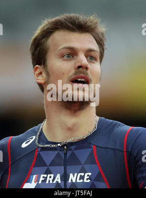 In Francia la Christophe Lemaitre ha in Uomini 200m quattro calore durante il giorno quattro del 2017 IAAF Campionati del mondo presso il London Stadium. Stampa foto di associazione. Picture Data: lunedì 7 agosto 2017. Vedere PA storia mondiale di atletica. Foto di credito dovrebbe leggere: Yui Mok/filo PA. Restrizioni: solo uso editoriale. Nessuna trasmissione di suoni o immagini in movimento e nessun video di simulazione Foto Stock