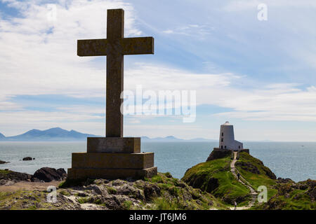 Twr Mawr faro sull isola Llandwyn, Angelsey, estate Foto Stock