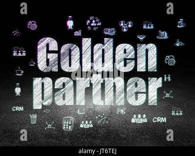 Il concetto di business: Golden Partner di grunge dark room Foto Stock