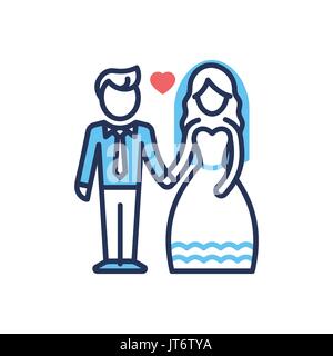 Lo sposo e la sposa - moderno vettore di linea icona del design. Illustrazione Vettoriale