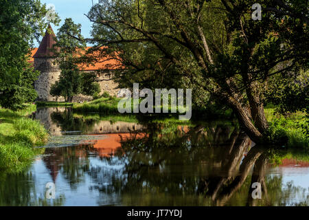 Svihov casta è medioevale castello d'acqua, fiume Uhlava, Repubblica Ceca, Europa Foto Stock