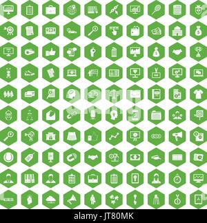 100 icone di partenariato verde esagonale Illustrazione Vettoriale