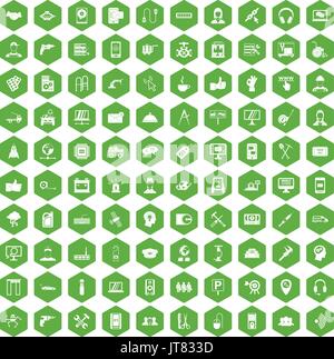100 icone del supporto verde esagonale Illustrazione Vettoriale