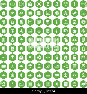 100 scrittore icone verde esagonale Illustrazione Vettoriale