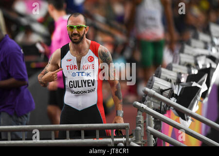 Londra, Regno Unito. Il 7 agosto 2017. Ramil Guliyev (Turchia) dopo aver vinto il suo 200m calore presso la London Stadium, il giorno 4 del IAAF Campionati del Mondo London 2017. Credito: Stephen Chung / Alamy Live News Foto Stock