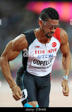 Londra, Regno Unito. 07-Ago-17. COPELLO Yasmani che rappresenta la Turchia a competere in Uomini 400m Semi-Final 3 al 2017, IAAF Campionati del Mondo, Queen Elizabeth Olympic Park, Stratford, Londra, Regno Unito. Credito: Simon Balson/Alamy Live News Foto Stock