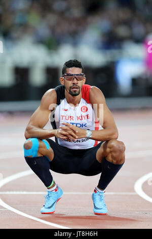 Londra, Regno Unito. 07-Ago-17. COPELLO Yasmani che rappresenta la Turchia a competere in Uomini 400m Semi-Final 3 al 2017, IAAF Campionati del Mondo, Queen Elizabeth Olympic Park, Stratford, Londra, Regno Unito. Credito: Simon Balson/Alamy Live News Foto Stock