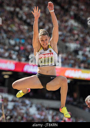 Londra, Grossbritannien. 06 Ago, 2017. Carolin SCHAEFER (Schafer), Deutschland, Aktion, Weitsprung Siebenkampf, am 06.08.2017 Leichtathletik Weltmeisterschaft 2017 a Londra/ Grossbritannien vom 04.08. - 13.08.2017. | Verwendung weltweit Credito: dpa/Alamy Live News Foto Stock